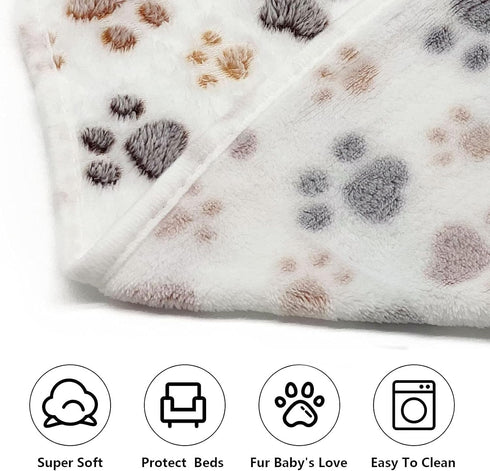 1 Pack 3 Puppy Dog Blankets, Super Soft Warm Sleep Mat, Fluffy Premium Fleece Pet Blanket, Medium (29"x20"), White Paw