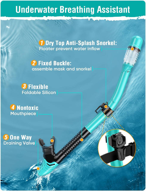 Snorkel Set for Adults, Anti-Fog Panoramic Swim Mask, Dry Top Snorkel Kit with Carry Bag for Scuba Diving Travel