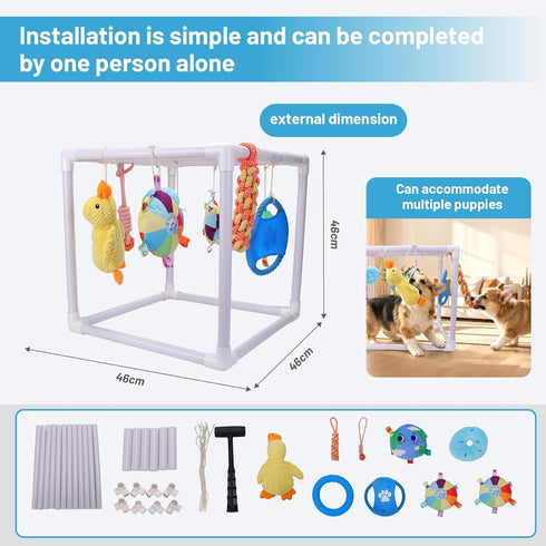 9 BABORUI Puppy Play Gym, Indoor Hanging Activity with Toys, Puppy Toys to Keep Them Busy, Adjustable Playground