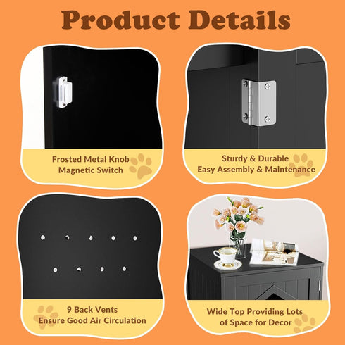 ZENY Hidden Cat Litter Box Furniture - Enclosed Cabinet With Vent Holes, Indoor Wooden Washroom, End Table, Nightstand