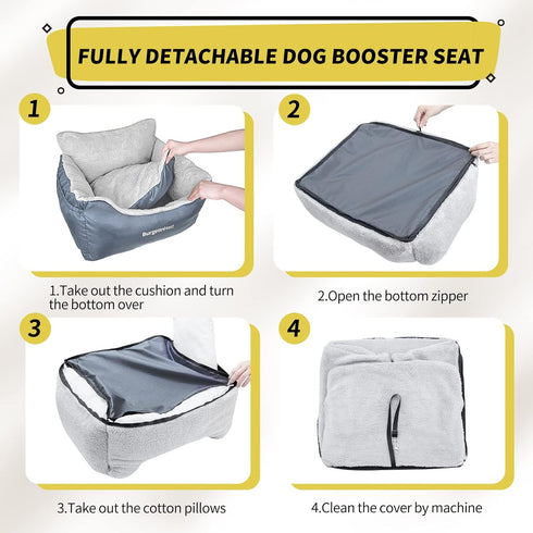 25 lbs, BurgeonNest Dog Car Seat for Small Dogs, Washable Soft Booster Seats for Small Pets Under Portable Cat Carseat