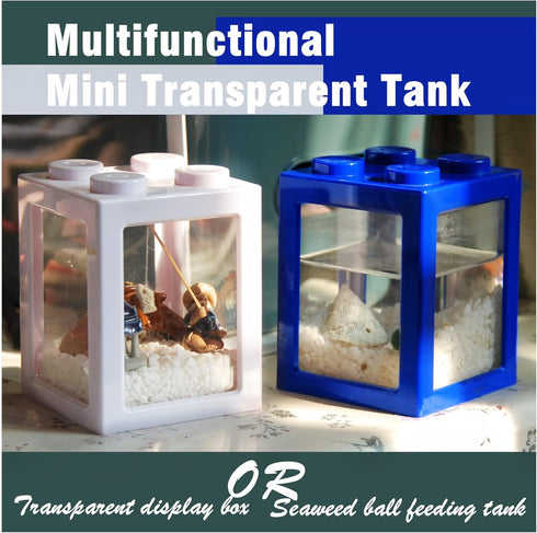 Small Fish Tank, Mini Betta Fish Tank Stackable Cube Tank with Fish Tank Decor, Ant Feeding Case Mini Reptile Row Box (White)