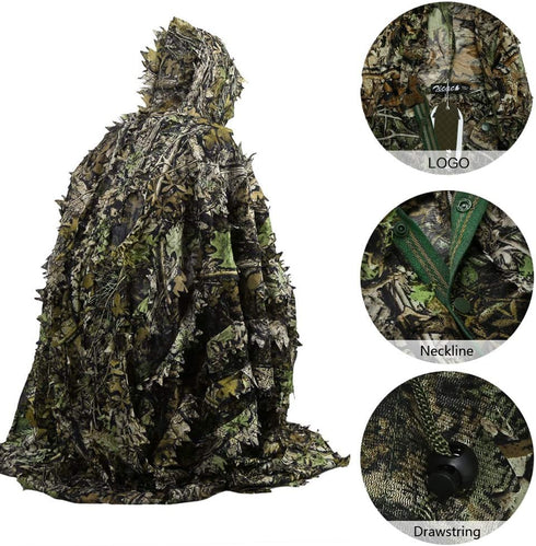 Zicac Outdoor Ghillie Suit | 3D Leafy Camo Poncho for Men | Hunting, Bird Watch, Military CS Cloak