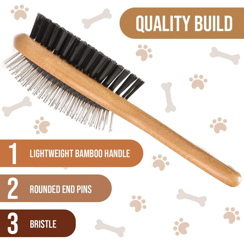 KylePet Dog Brush - Double Sided Slicker Brush with Bamboo Handle for Long Hair Pets, Grooming Comb for Shedding