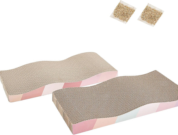 Cat Scratching Board, Cardboard Cat Scratchers for Indoor Cats, Reversible Large Wide with Catnip (2pcs)