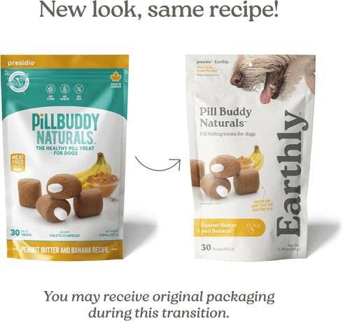 Presidio Pill Buddy Naturals - PB & Banana Recipe Pill Hiding Treats for Dogs - 30 Servings for Any Size Medication