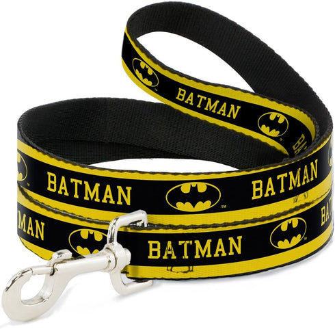 Dog Leash - Batman Logo Stripe Yellow Black, 4 Feet Long, 1.0 Inch Wide