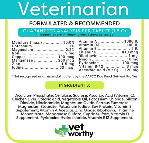 60 Vet Worthy Adult Multi Vitamins - Multivitamin for Dogs to Support Optimum Health and Overall Wellness - Dog