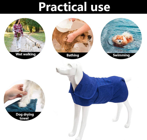 Geyecete Dog Drying Coat - Fast Drying Dog Bath Robe Towel, Microfibre Super Absorbent Pet Cat Bath Towel, Luxuriously