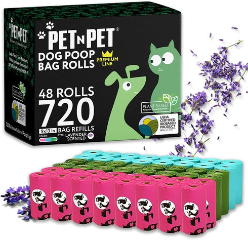 Pet N Pet 720 Counts Lavender Scented, Colorful Poop Bags for Dogs,