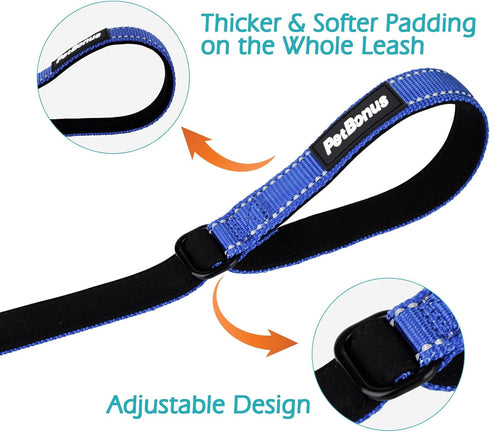 PetBonus Dog Leash Wrist Strap, Lockable Reflective Short Lead with Adjustable Soft Padded Handle for Walking, Blue