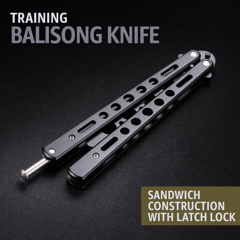 Grand Way Butterfly Trainer, Balisong Trainer for Practice, Black Dull Trick Butterfly Knives