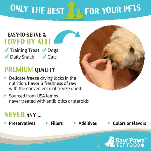 Raw Paws Freeze Dried Lamb Liver Treats for Dogs & Cats, 4-oz Made in USA for Training & Treats