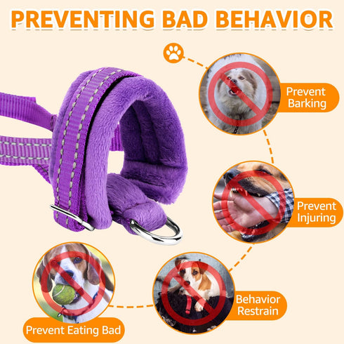 SlowTon Soft Dog Muzzle, Adjustable Padded Nylon Muzzle for Large Medium Dogs, Anti Chewing Barking Biting (Purple, S)