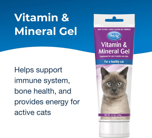 Pet-Ag Vitamin & Mineral Gel Supplement for Cats - 3.5 oz - Provides Basic Daily Vitamins & Minerals for Cats 4 Months and Older - Easy to Digest