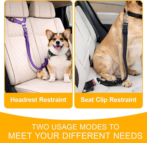 Frskcssd 2-Pack 3-in-1 Dog Car Seat Belt, Headrest-Mounted Dog Seatbelt for Car, Adjustable Nylon Pet Safety Leash