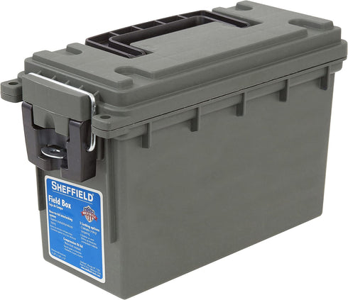 Sheffield 12626 Field Box, Plastic Ammo Can for Pistol, Rifle, and Shotgun Ammo, Water Resistant (Olive Drab Green)