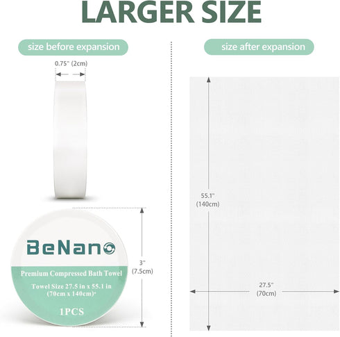 Benano 55.1 27.5 Swimming (55.1" 27.5" (5 Pack)) Premium Compressed Towel Tablets Disposable Towel in x in Large Bath