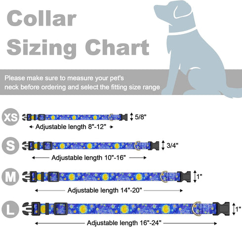 Adjustable Dog Collar for Medium Dogs, Cute Nylon Puppy Collar for Boys and Girls, Van Gogh Starry Night with Quick