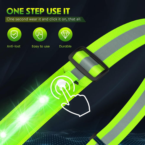 Simket LED Night Running Gear Reflective Sash, High Visibility USB Rechargeable Adjustable for Jogging