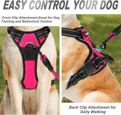BARKBAY No Pull Dog Harness, Heavy Duty Reflective Front Clip with Easy Control Handle for Large Dogs (Pink, L)