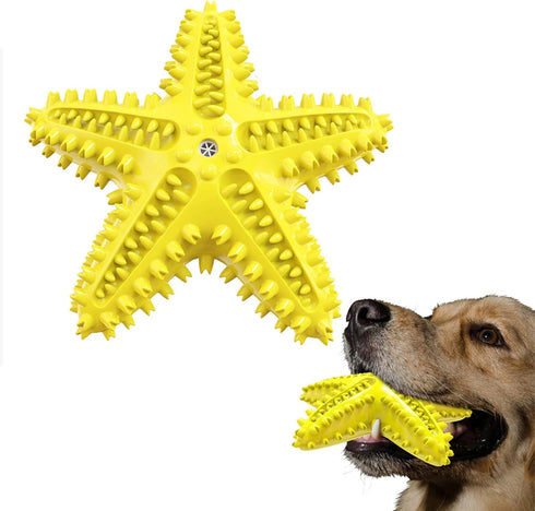 Dog Chew Toys, Squeaky Water Floating Starfish Toy, Natural Tooth Brush for Small Medium Dogs, Yellow