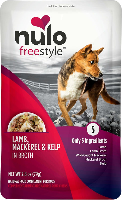 2.8 (Pack 24) Nulo Freestyle Lamb, Mackerel, & Kelp in Broth Real Meat Dog Food Topper, Ounce
