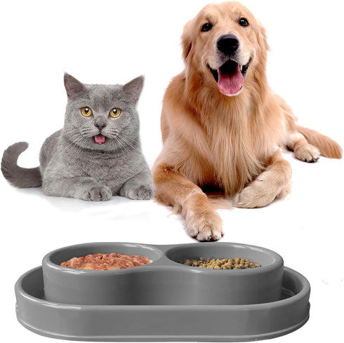PetLike Ants Away Double Dog Water and Food Bowls, 6 cups/48oz Feeder Bowls for Medium and Large Dogs (Grey).