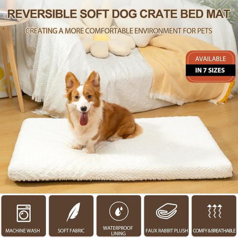 EMPSIGN Dog Bed Crate Pad for Jumbo Dogs, Deluxe Fluffy Plush Washable Mat, 35"x 22"x 3", White