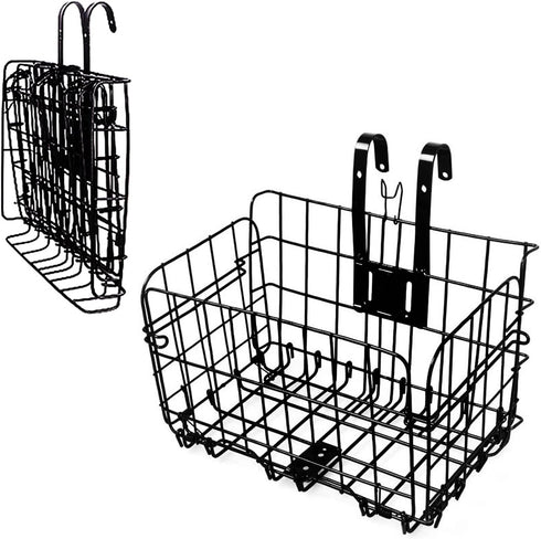 Hamiledyi Folding Bike Basket - Lift-Off Front Bike Basket with Handles, Easy Installation Rear Cargo Rack for Mountain