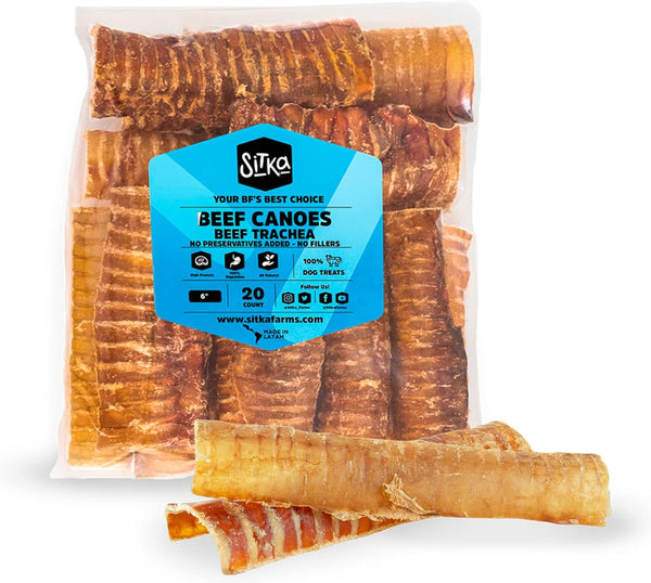 Sitka Farms Beef Split Trachea Canoe 6" - 20 Pieces - Dental