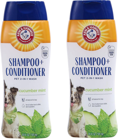 Arm & Hammer 2-in-1 Shampoo & Conditioner for Dogs - Cucumber Mint, 20 Ounces, 2 Pack for All Dogs