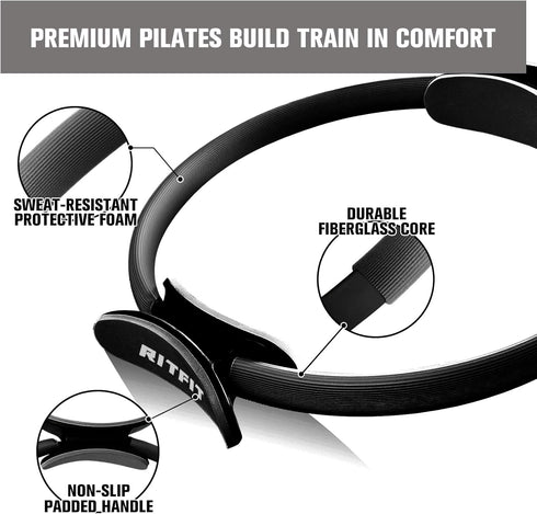 14 Inch RitFit Pilates Kit - Pilates Ring Magic Circle with Pilates Ball, Resistance Bands & Yoga Strap, Pilates