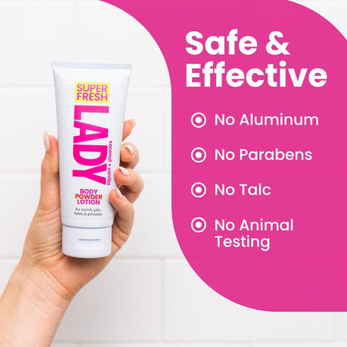 4 oz Pack Whole Body Deodorant for Women by Super Fresh Lady Aluminum Free Powder Lotion for Privates and Body Stops
