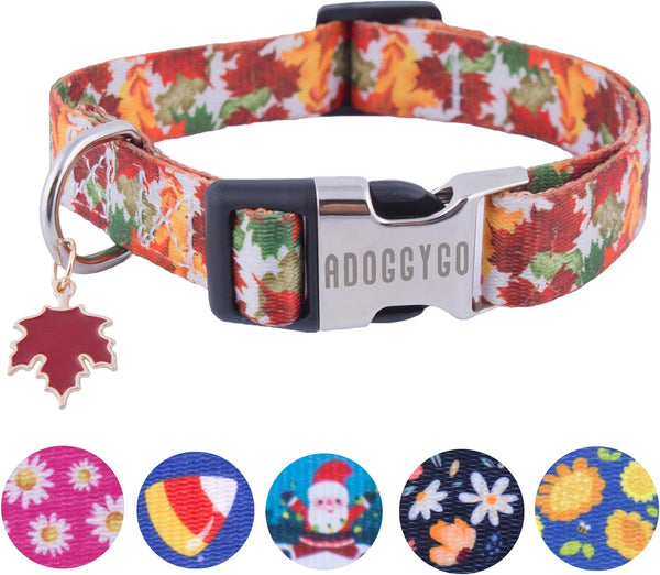 ADOGGYGO Fall Dog Collar, Adjustable Thanksgiving Collars with Soft Fall Leaves for Small Medium Large Dogs (Medium,
