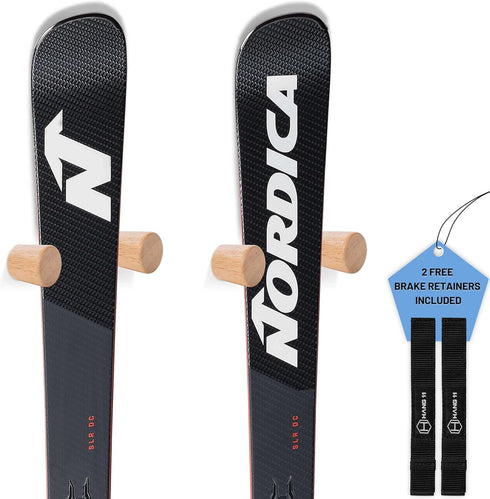 Hang 11' Ski Wall Mount, Hardwood Ski Holders, Vertical Ski Storage Rack, Ski Holder Wall Mount for Garage