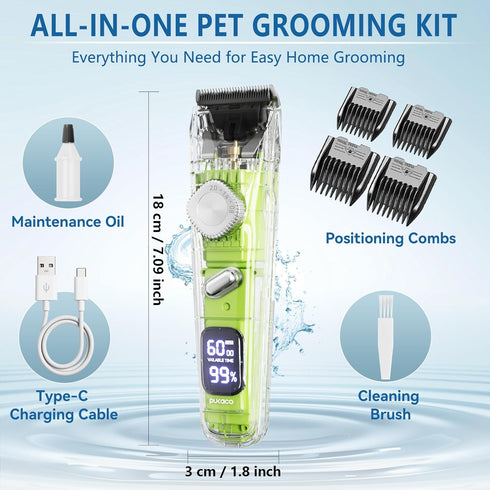 PUKACO 3-Speed Trimmer Dog Clipper for Grooming Low Noise, Cordless Dog Grooming Kit, Rechargeable Pet Hair Clippers