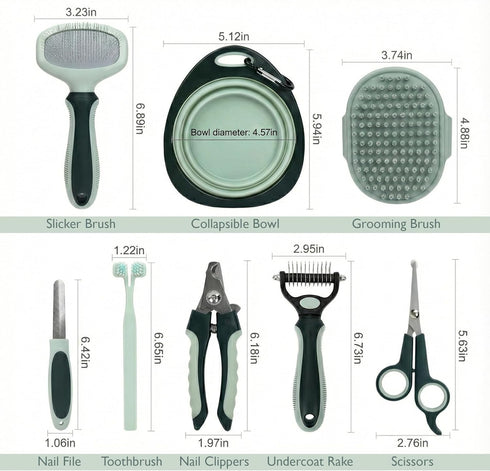 8-in-1 Set HamInWay Pet Grooming Kit for Dogs & Cats Includes Brushes, Combs, Nail Clippers & File Professional
