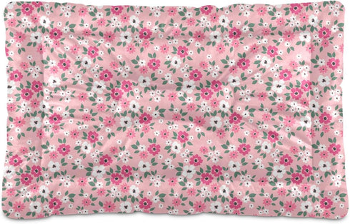 Pink Floral Pet Bed Pad, Soft Dog Bed Mat with Anti-Slip Bottom, Machine Washable Crate Pad for Dog Sleeping