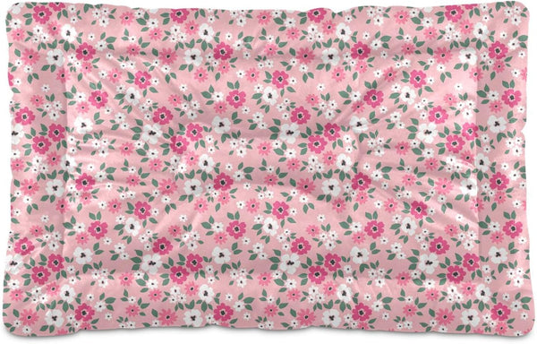 Pink Floral Pet Bed Pad, Soft Dog Bed Mat with Anti-Slip Bottom, Machine Washable Crate Pad for Dog Sleeping