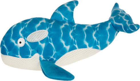 Strong 'N Silent Silent Swimmer Soft Plush Orca Chew Guard Dog Toy - Blue, Large