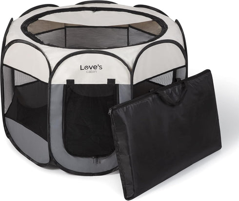 Love's Cabin Medium Dog Playpen, Portable Indoor/Outdoor Tent Crate, Foldable Pop Up Kennel with Removable Zipper Top,