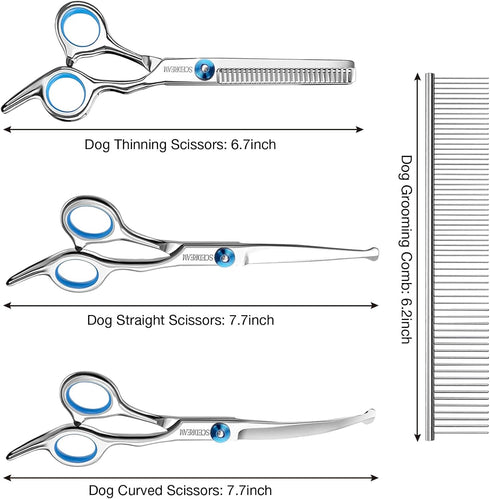 Professional Dog Grooming Scissors with Safety Round Tips, 5 in 1 Dog Grooming Scissors Kit, 4CR Stainless Steel Professional Pet Grooming Shears for Dog, Sharp and Durable, Blue by SCEDREAM