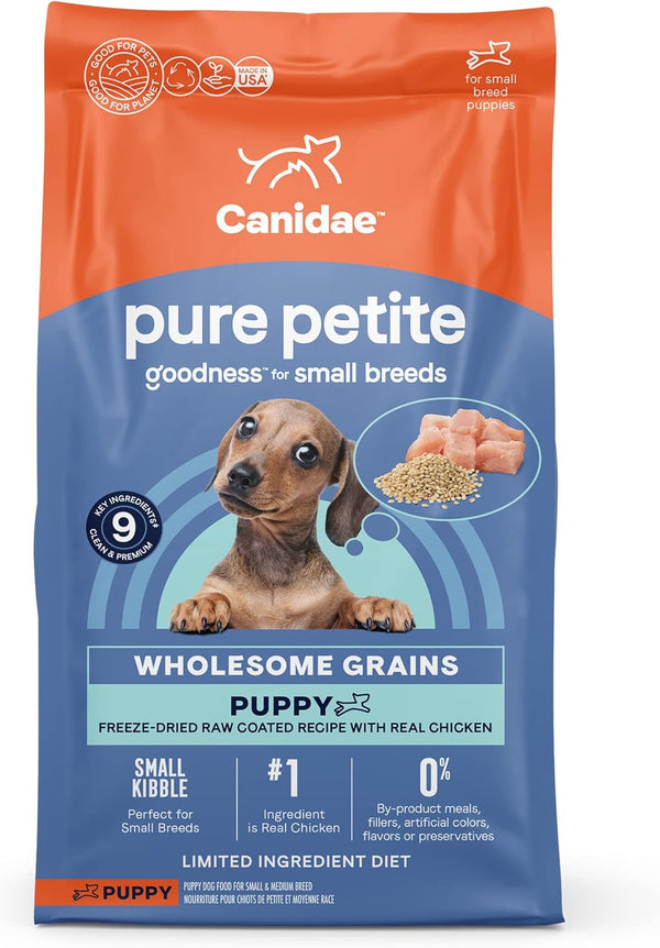 CANIDAE Pure Petite Premium Freeze-Dried Raw Coated Dry Puppy Food, Small Breed, Chicken Recipe, 4 lb Bag