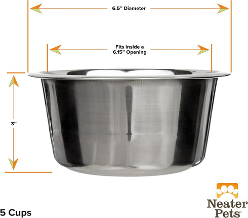 Neater Pet Brands Stainless Steel Dog and Cat Bowls - Neater Feeder Deluxe or Express Extra Replacement Bowl (Metal Food and Water Dish) (5 Cup)