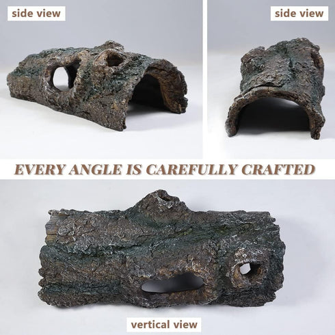 Large Hollow Log Resin Wood Decorations, Reptile Hide Tree Trunk for Lizard, Snake, Gecko, Axolotl, Spider, Turtles