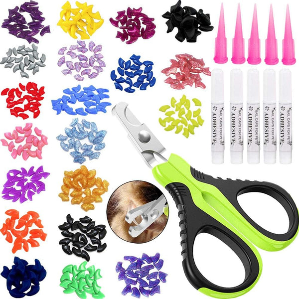 VICTHY 100pcs Cat Nail Caps with Clipper Set, Pet Nail Clipper Covers for Cats, Medium Size (5 COLORS)