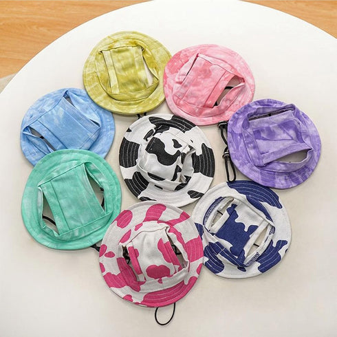 Generic Hole,Summer Junchl Pet Hats,Dog Bucket Hats with Ear Cat Dog Round Brim Cap,Outdoor Travel Sunscreen Pet