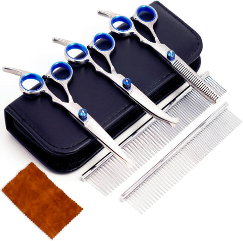 MEDUWEDU 7 in 1 Dog Grooming Scissors Set with Safety Round Head,