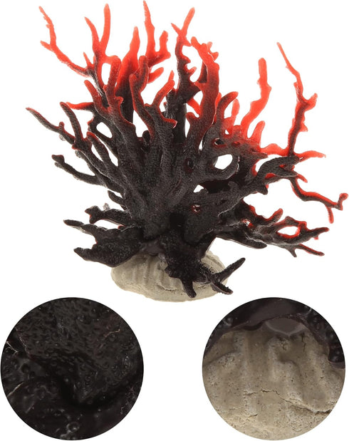 VOCOSTE Mini Faux Coral Decor, Black Red Coral Reef for Aquarium Decorations, 6.5"x5.83"